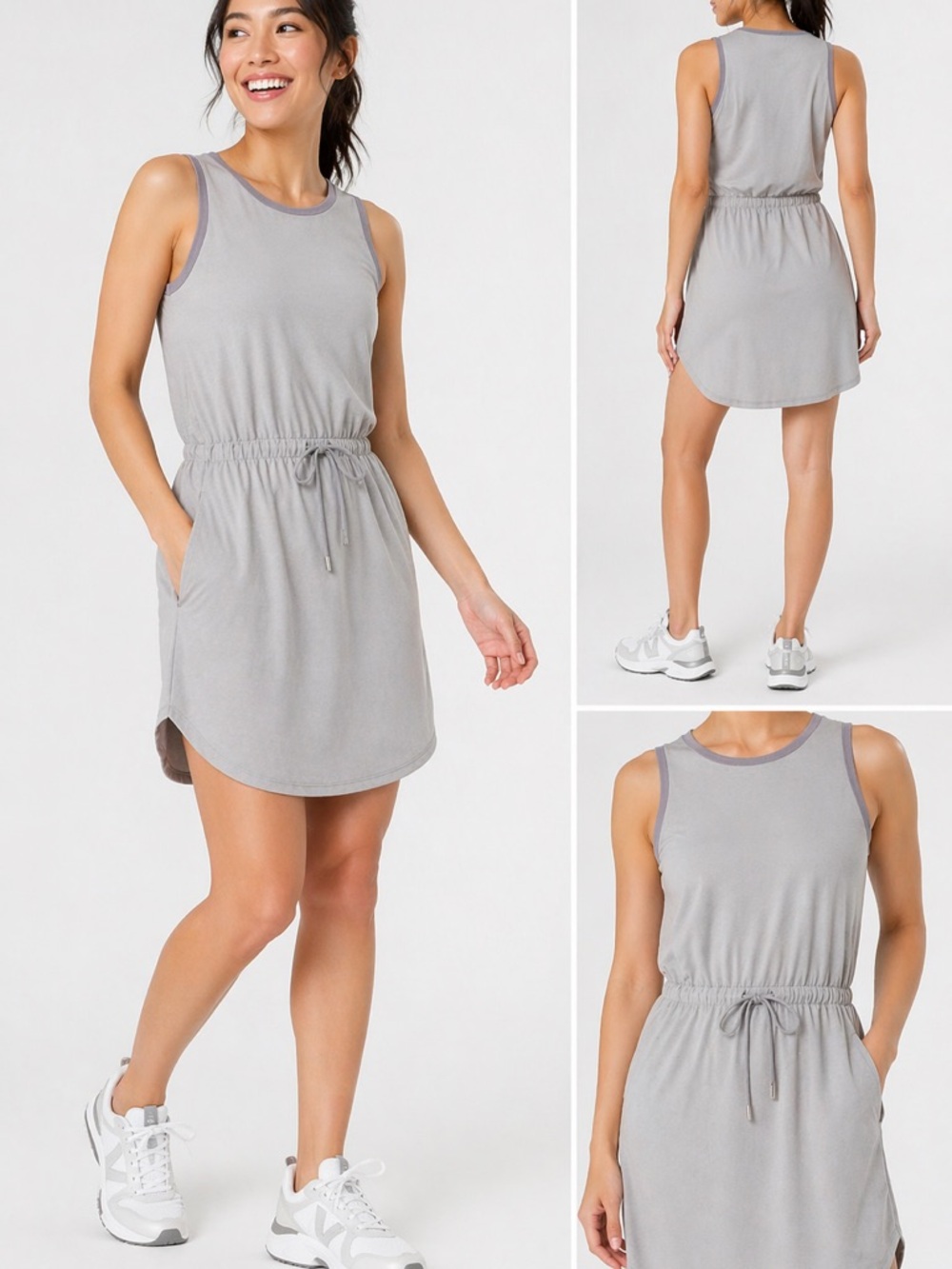 Athleta Light Gray Sleeveless Drawstring Waist Casual Dress